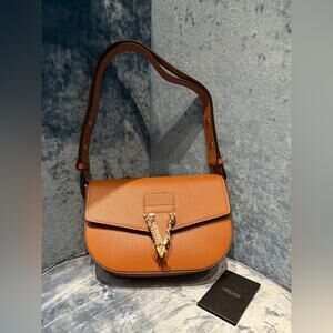 Versace Tan Leather Virtus Shoulder Bag NWT